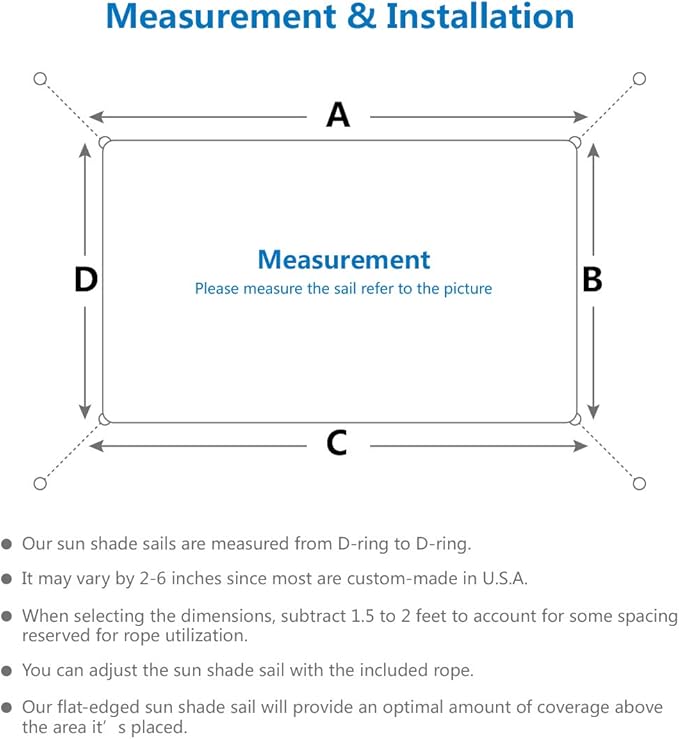 Eden's Decor Straight Flat-Edged Sun Shade Sail Rectangular 16' x 21' Blue UV-Blocking Outdoor Canopy Fabric Cloth Awning for Pergola Patio Garden Backyard Custom Size