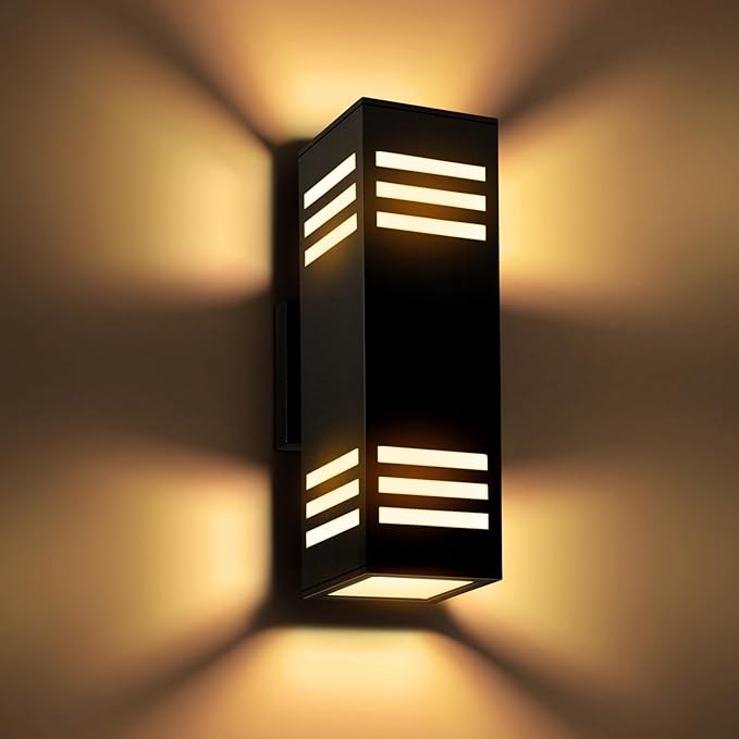 2 Pack Outdoor Wall Lights, Up/Down Modern Wall Sconce Exterior Lighting Fixture Square Wall Lamp Aluminum IP65 Waterproof Wall Mount Porch Lights ETL Listed E26 Bulbs Included 2700K