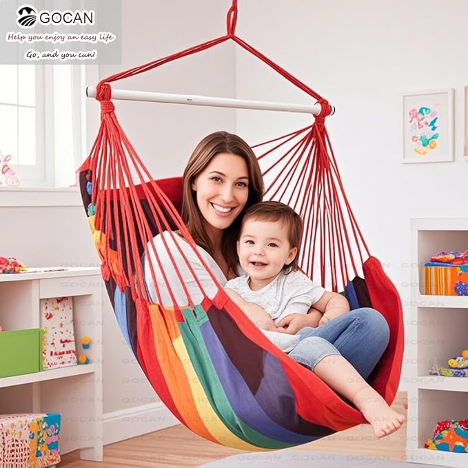 Hammock Chair Large Hammock Swing, 110 x 150cm Load 150kg, Cotton Hammock Chair Metal Spread Bar Wide Seat Swing Chair(red)