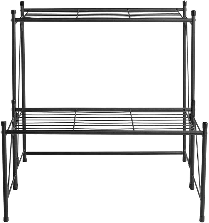 DOEWORKS 2 Tier Metal Plant Stand Storage Rack Shelf, Flower Pot Holder Display Shelf, Black