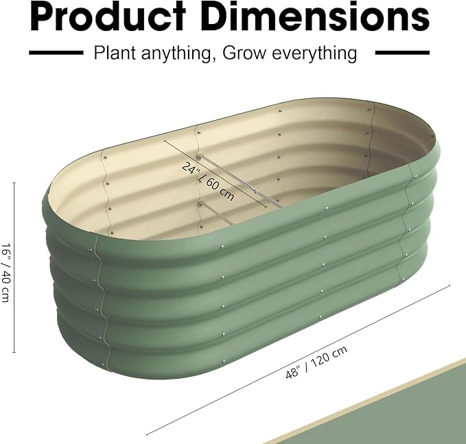 4x2ft Oval Galvanized Raised Garden Bed Kits 16" Tall Outdoor Large Metal Modular Planter Box 9-in-1 Raised Beds for Gardening,Vegetables,Fruits,Flowers & Herbs (Green)