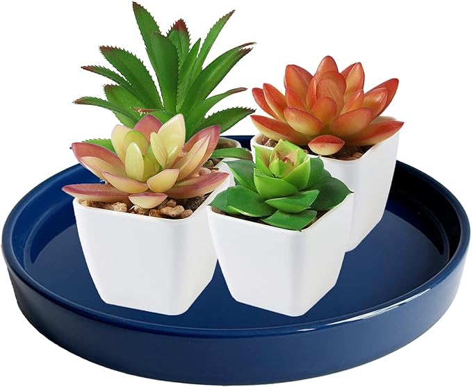 2 Pack Ceramic Plant Saucer Pot Tray 6 Inch, Planter Saucers 4 5 6 7 8 9 10 11 12 13 Inch for Indoors Outdoor, Durable Sturdy Flower Drainage drip Water Tray for Glazed Pots Base (6.4 Inch-Blue)
