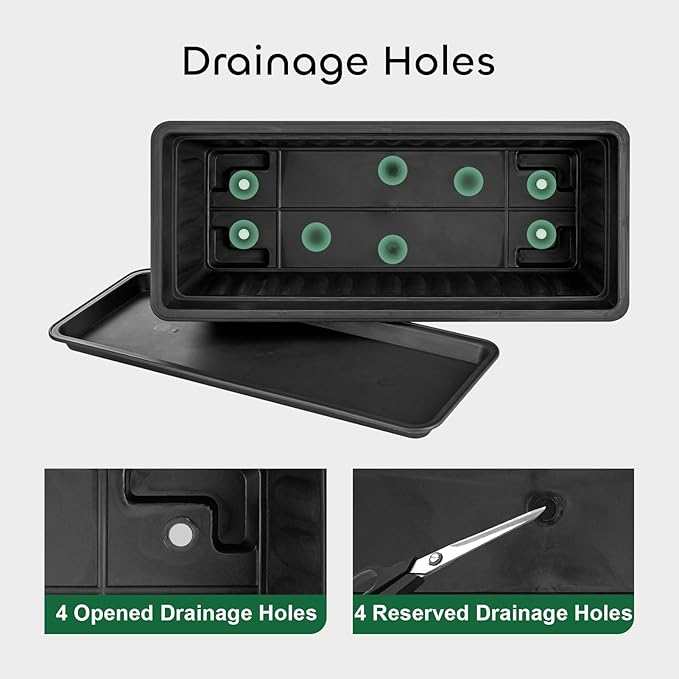 GROWNEER 6 Packs 17 Inches Black Flower Window Box Plastic Vegetable Planters Long Pots with 15 Pcs Plant Labels for Outdoor Indoor Windowsill, Patio, Garden, Home Decor, Porch