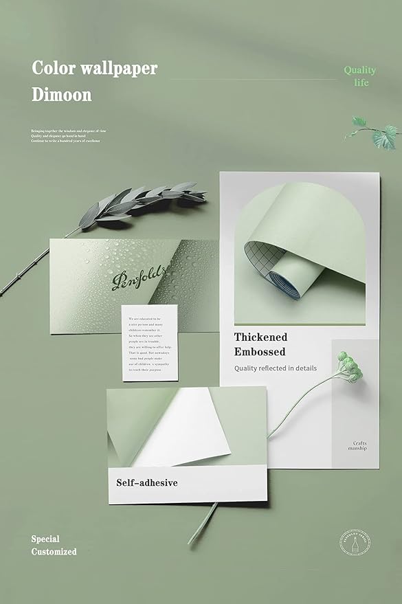 Dimoon 78.7''x17.7'' Green Peel and Stick Wallpaper Contact Paper Modern Self Adhesive Wall Paper Removable Renter Friendly Textured Solid Color Shelf Cabinet Vinyl Roll (78.7''x17.7'',Light Green)