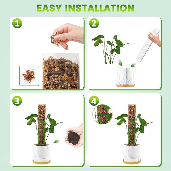 15 Inch 8 Pcs Plastic Moss Pole for Plants Monstera, 8×15'' Plant Poles for Climbing Plants, Plant Support for Indoor Plants Work with Sphagnum Moss, Clear