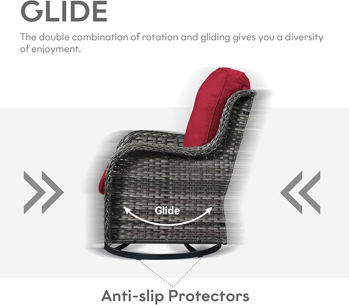 4 Pieces Patio Furniture Sets, Wicker Patio Swivel Glider Chair with Ottomans, Outdoor Furniture Set for Outside Porch, Deck, Balcony, Garden