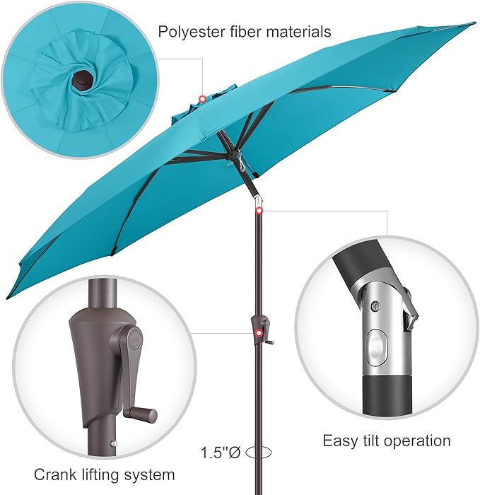 10ft Outdoor Patio Umbrella - Table Umbrella Waterprool UV Protection, Sombrillas de Patio with Push Button Tilt&Crank, Sun Umbrella for Pool, Porch, Garden, Deck, Backyard(Sky Blue)