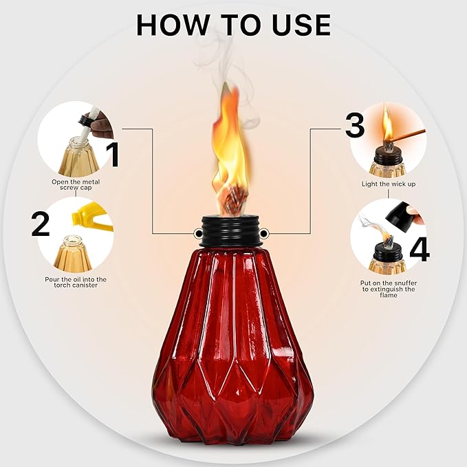 Deco Window Pack of 3 Table Torch for Indoor Outdoor Citronella Oil Tabletop Glass Lamp Landscape Lantern with Fiberglass Wick & Cap for Garden Patio Yard Party Decor Light