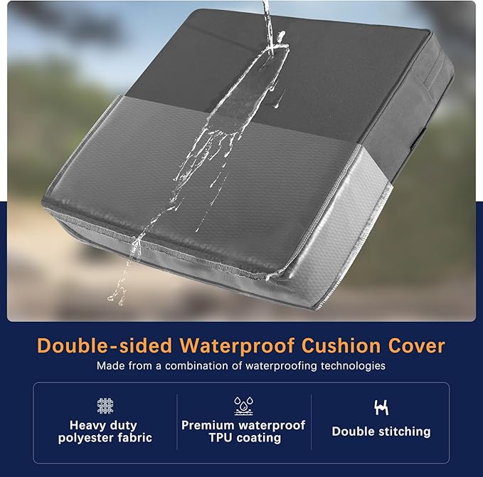 Favoyard Outdoor Seat Cushion Set 22 x 22 Inch Waterproof & Fade Resistant Patio Furniture Cushions with Removable Cover Deep Seat & Back Cushion with Handle and Adjustable Straps for Chair Sofa Couch