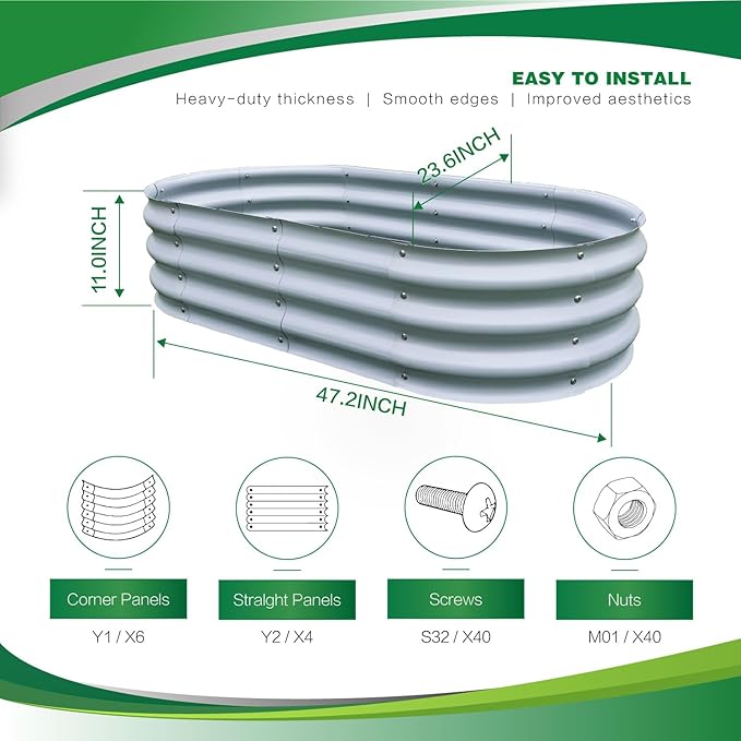 Gardmax 2 Pack Galvanized Raised Garden Bed, Lightweight Planter Boxes Outdoor with Easy Assembly, Large Garden Bed for Vegetables, Fruits, Flower Silver