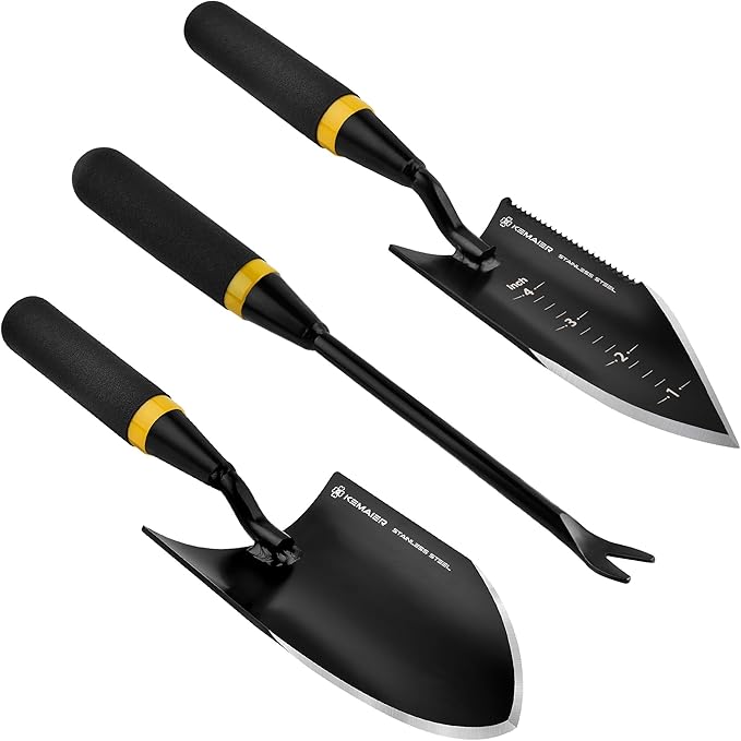 3 - in - 1 Garden Tool Set, Heavy - Duty Stainless - Steel Large Trowel, Transplant Serrated Shovel, and Dandelion Weeder, Suitable for Garden Weeding, Soil Loosening, and Bulb Planting