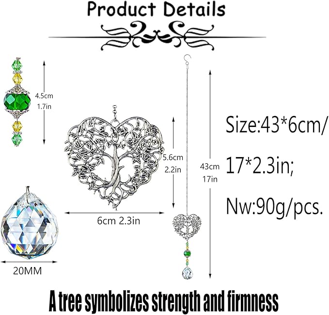 H&D HYALINE & DORA Tree of Life Crystal Suncatchers Crystal Drop Prism Rainbow Maker Hanging for Home Garden Decoration, Heart Shaped