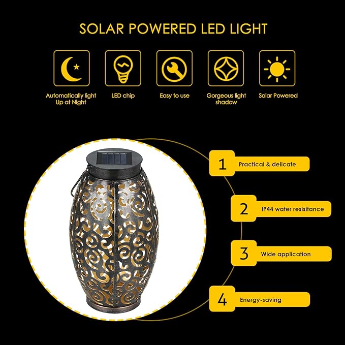 2 Pack Solar Lanterns, Hanging Solar Lantern Outdoor Lantern Solar Powered Lantern with Handle Metal Waterproof Decorative Solar Garden Lights for Patio Yard Pathway Walkway