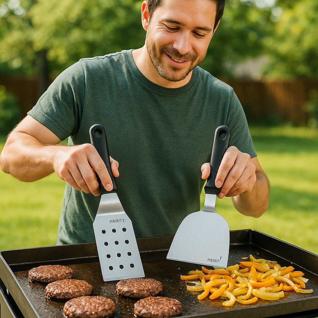 Griddle Accessories Kit for Blackstone – 14 PCS Flat Top Grill Tools Set with Stainless Steel Spatulas, Scraper & Bottles, Carry Bag Included – Outdoor BBQ Gift for Men
