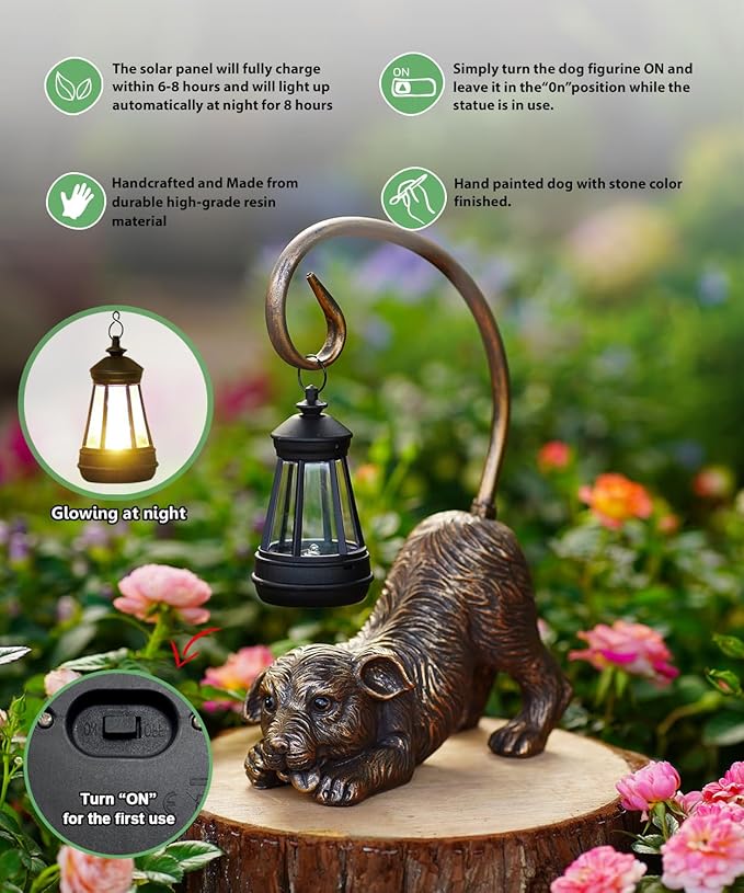 Garden Decor with Solar Lantern:Statues for Outdoor Decorations Yard Art Figurine for Patio Balcony Porch Lawn Ornaments-Gifts for Mom Grandma
