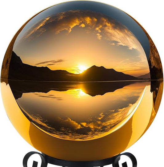 6 Inch Stainless Steel Gazing Globe,v2croft Hollow Ball Mirrored Surface Polished Shiny Sphere,Garden Stainless Steel Gazing Ball for Outdoor Lawn Pond Yard Ornament(Gold)
