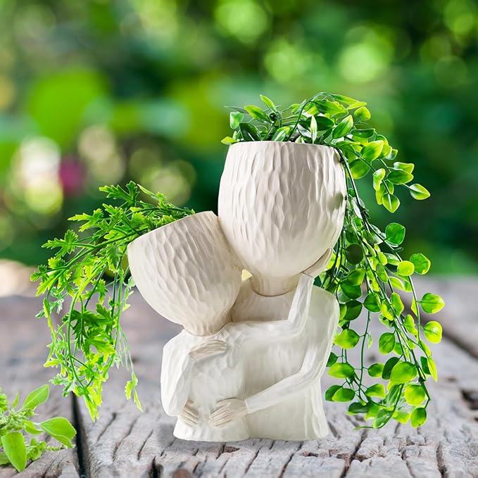 Head Planter for Indoor Plants Face Flower Pots Outdoor Plant Accessories Mug Succulent Planters with Drainage Hole Husband Hug Wife