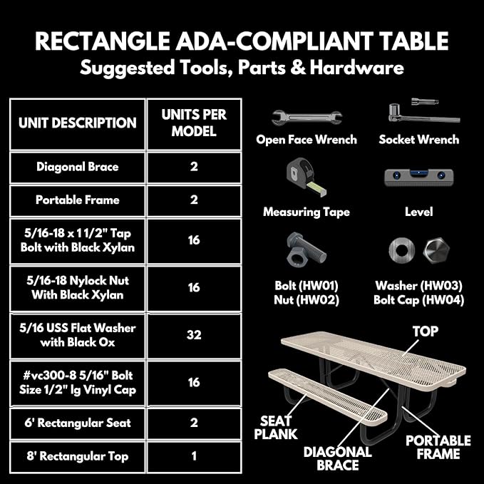 Heavy-Duty Portable ADA-Compliant Outdoor Picnic Table, Expanded Metal Patio Dining Furniture Made in America (8ft Rectangular, One-Side Handicap, Textured Copper)