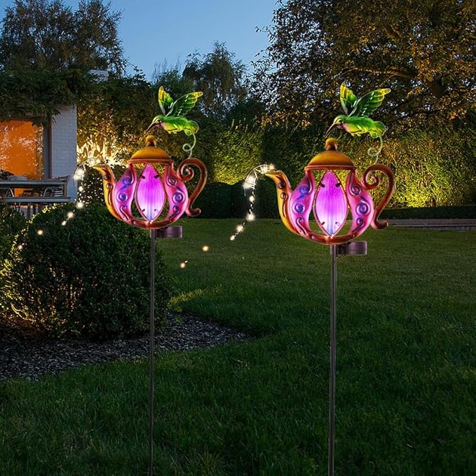2 Pack Garden Lights, Solar Outdoor Lights with Metal Stake, Waterproof Landscape Lighting Solar Powered Yard Art for Pathway, Lawn, Porch - Purple