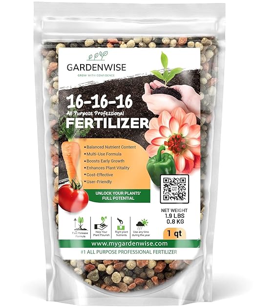 16-16-16 All Purpose Professional Fertilizer - Lawn, Flower, Tree, Shrub & Vegetable Garden Fertilizer (1 Quart)