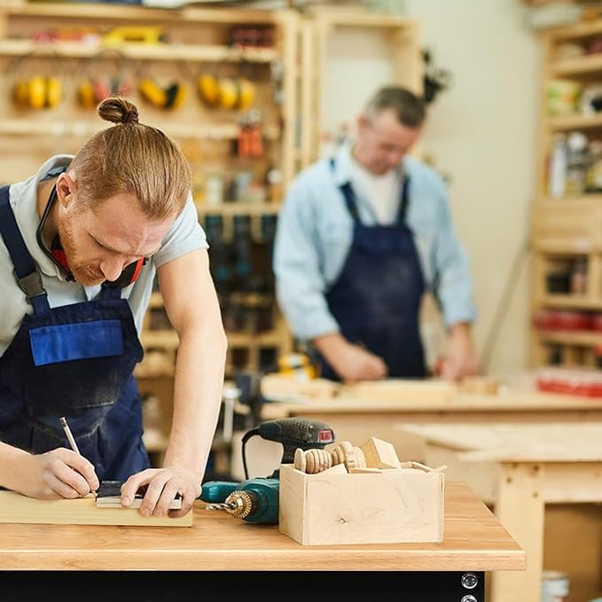 48" Adjustable Workbench for Garage, Rubber Wood Heavy Duty Workstation with Power Outlets & Wheels, 2000 LBS Load Capacity Hardwood Worktable for Workshop, Garage, Office, Home, Commercial