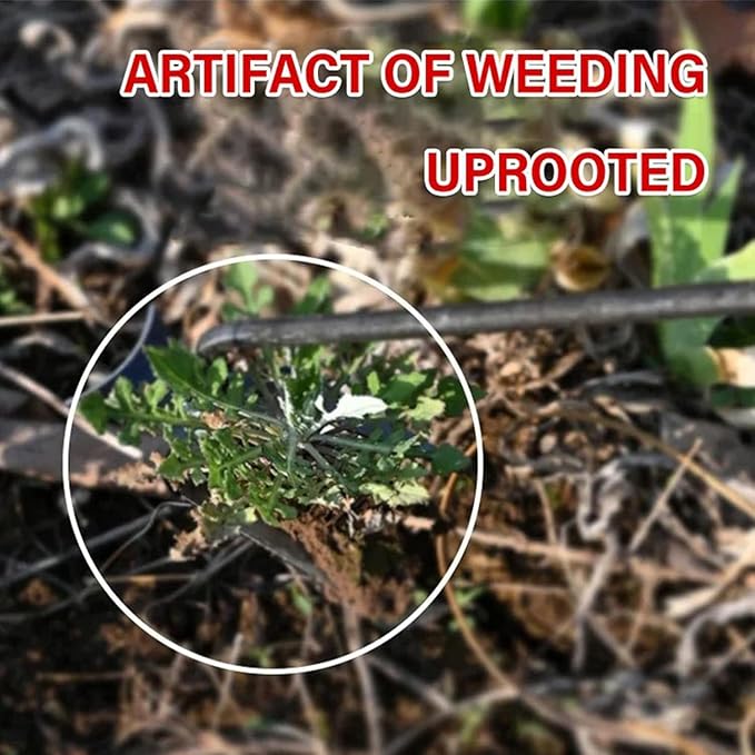 Amposei Weeding Artifact Uprooting Weeding Tool, Multifunctional Weeder, Hand Weeder Tool, Stand Up Weed Puller Tool with Handle for Garden Yard Farm Weed Removal (16in, Black Metal Handle)