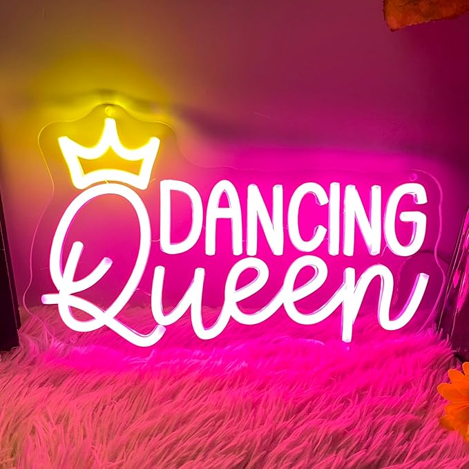 Dancing Queen Neon Sign, Dimmable LED Neon Lights for Wall Decor Neon Light Up Signs for Bedroom Dancing Party Bar Club Birthday Party Decoration Gift for Girl Kid lover