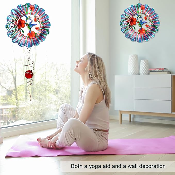 Hummingbird Wind Spinner - Hummingbird Gift for Women Men, Metal Wind Spinners for Outdoor & Indoor Decoration 12in 3D Hanging Bird Wind Catcher Unique Garden Decor Kinetic Yard Art Ornament