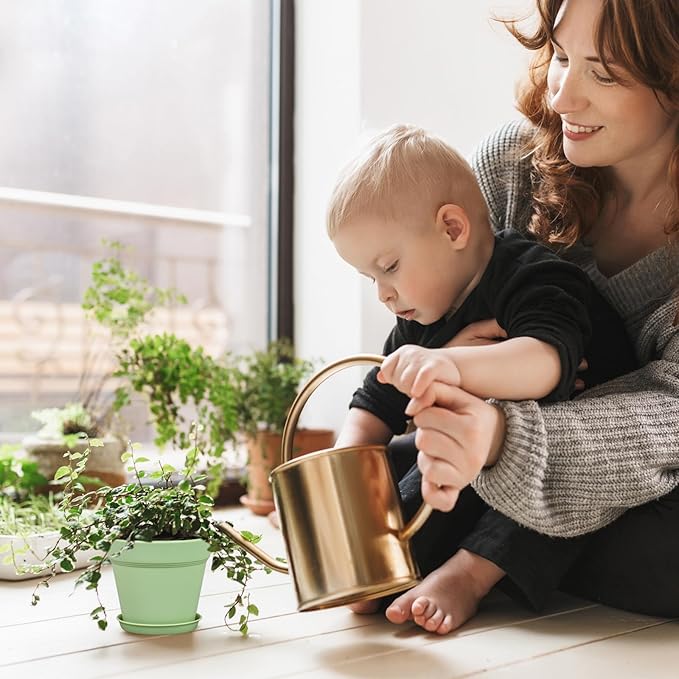 4 inch Small Plastic Nursery Pots, Seedling Pots - 16 Pack Plant Pots for Indoor & Outdoor Plants, Decorative Flower Pots with Drainage Holes and Saucers for House Plants, Green
