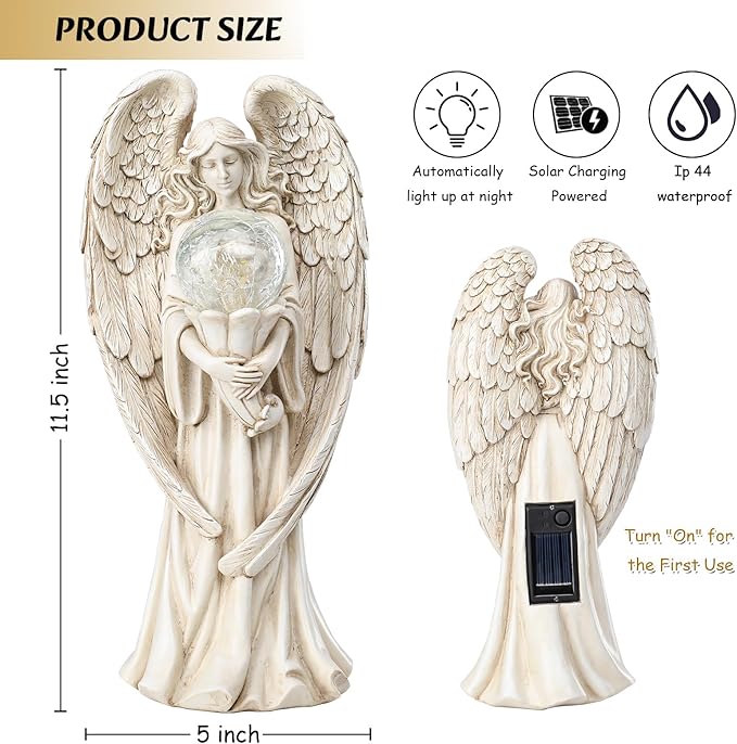 Angel Statues for Garden-Garden Angels Outdoor Statue - Solar Angels Figurines Holding Glass Ball for Outdoor Decor or Housewarming Gift
