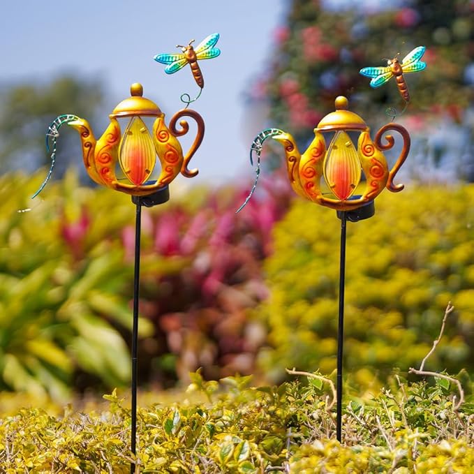 2 Pack Pathway Lights Solar Powered, Metal Solar Lights Outdoor Decorative Yard Ornaments Waterproof Landscape Lighting for Garden, Porch Decor - Yellow