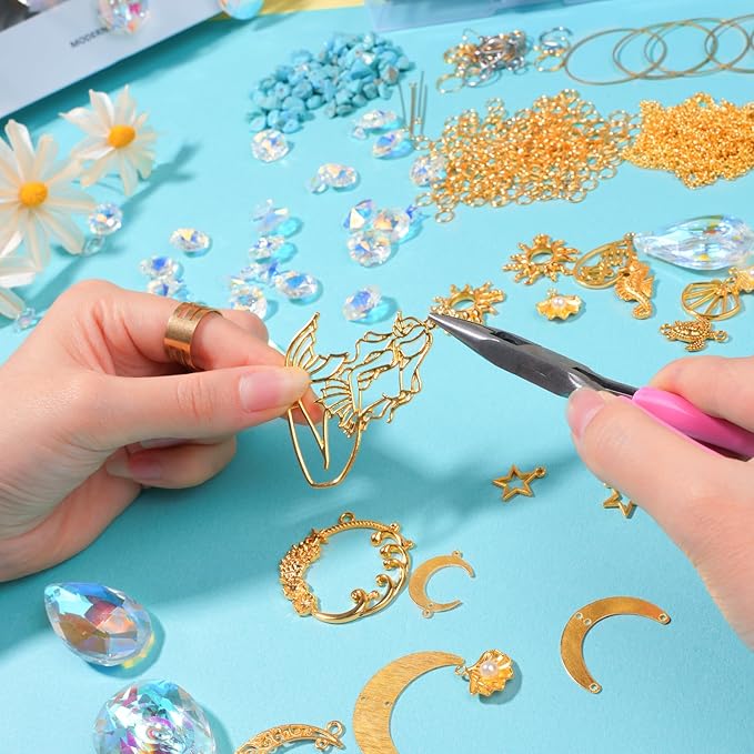 420pcs Suncatcher Making Kits for Adults Crystal Sun Catchers Crafts with Hooks Chains Pendants Rainbow Maker for Window Hanging Prism Indoor Outdoor Garden Xmas Wedding Party Decor (Mermaid)