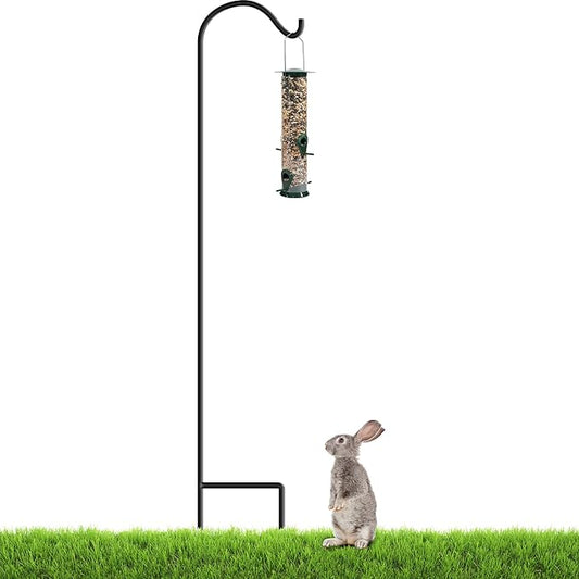 Gray Bunny 65" Shepherds Hooks for Outdoor 1 Pack, Thick Bird Feeder Pole, Hanging Plant Stand, Shepherds Hook for Bird Feeder, Non-Hollow, Non-Adjustable, Extra Long Base Prongs