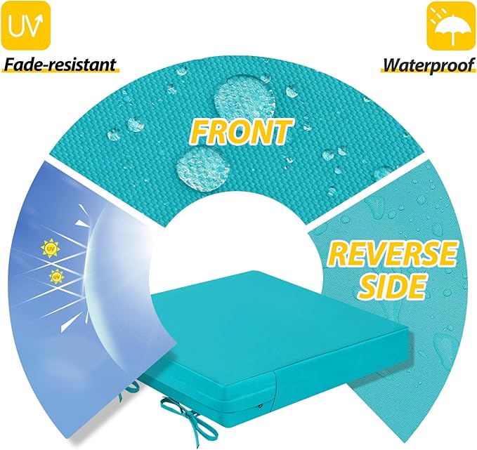 AAAAAcessories Outdoor Seat Cushions for Chairs, Waterproof, Fade-Resistant Patio Furniture Replacement Cushions, 20" x 20" x 3", Set of 2, Turquoise Blue