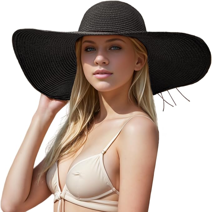 Floppy Big Beach Straw Hats for Women Foldable Summer Wide Brim Packable Sun Hat Womens Travel Straw Fedora Hat