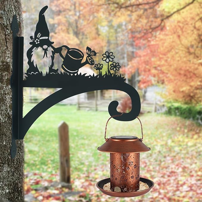 Hanging Plant Bracket Heavy Duty Iron Ornamental Gnome Silhouette Hanging Plant Hangers Outdoor 12 inch Hanging Basket Bracket Hook Wall Mounted for Flower Pot, Lantern, Bird Feeder, Wind Chimes