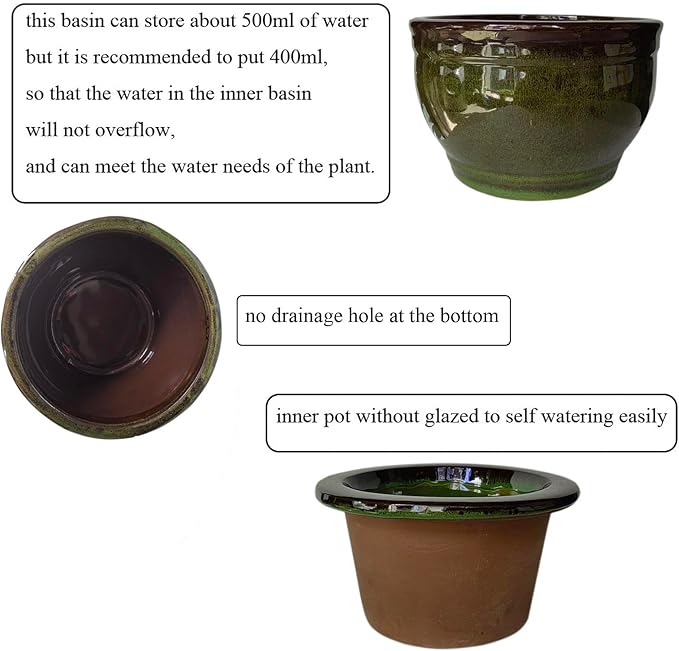 African Violet Pots Self Watering Round Ceramic Violet Pot (Olive drab, 6 inch)