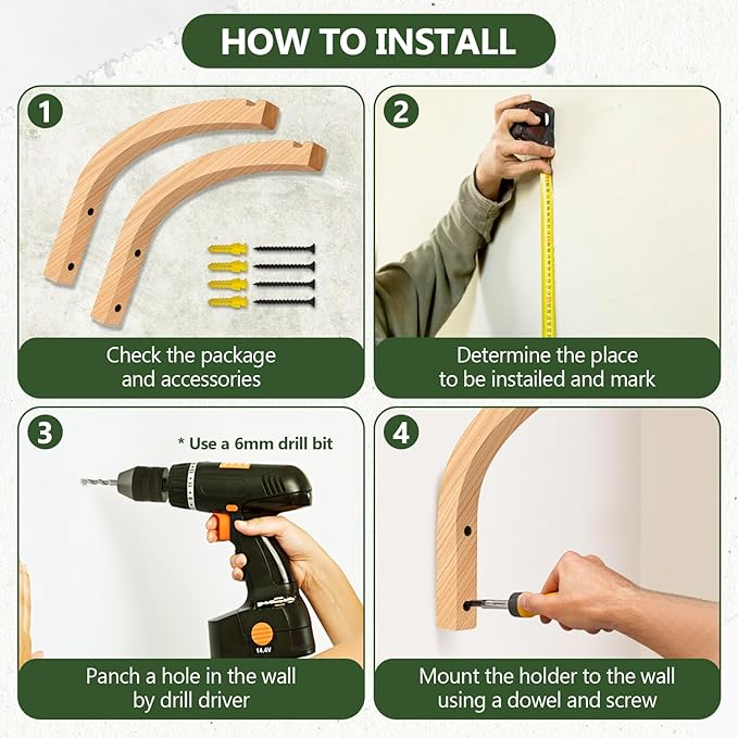 FGSAEOR Plant Hanger, Wall Planters for Indoor Plants, Wooden Wall Mounted Hanging Plant Hooks, Basket Hooks for Lanterns, Flower Bracket, Wind Chimes, Decoration (2-Pack,8-Inch)