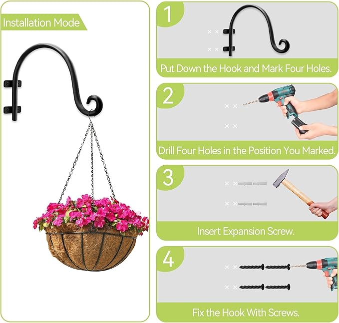 AJART Hanging Plant Hanger Outdoor: Bird Feeder Hangers for Outside - 8 inch Plant Hooks for Hanging Flower Baskets 2 Pieces
