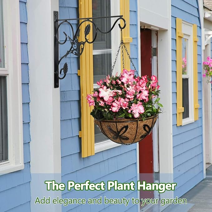 Hanging Plants Bracket, 4 Pack 12 inch Wall Planter Hook with Iron Screws Included, Decorative Plant Hanger for Bird Feeders, Wind Chimes Indoor, Lantern, Flower Pot,Outdoor Indoor Patio Decor