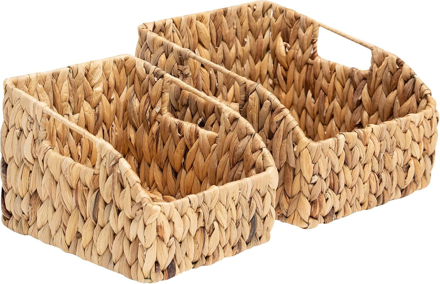 FairyHaus Wicker Baskets 2 Pack, Natural Large Wicker Baskets for Storage, Nesting Hand-woven Water Hyacinth Wicker Baskets for Organizing with Built-in Handles, 9"L x 11"W x 7"H