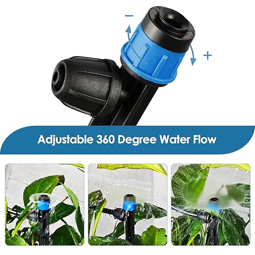 Drip Irrigation Emitters Fittings: Adjustable Irrigation Sprayer for 1/4 inch Drip Tubing Full Circle Vortex Stream Dripper on 5" Arrow Stake Barbed Locked Nuts Connectors (50 Pieces)