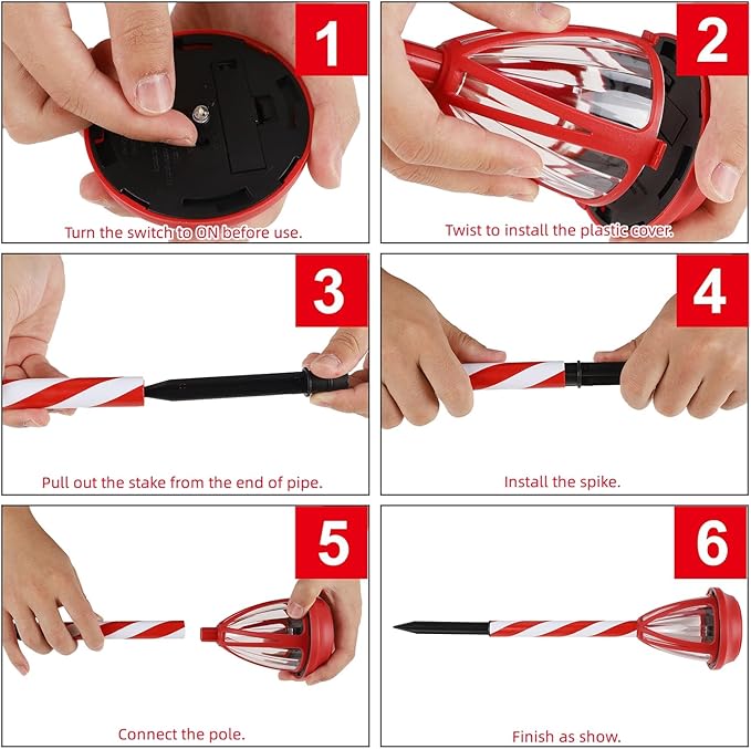 Dynaming 10Pack Solar Christmas Garden Lights, Outdoor Solar Powered Solar Candy Cane Pathway Markers, Waterproof & Auto On/Off Xmas Decorative Lights for Patio Yard Walkway Driveway Decor, Warm White