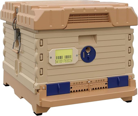 Ergo Insulated 10 Frame Bee Hive Set [NO Frames Included] (Single Hive, Tan Body Blue Entrance)