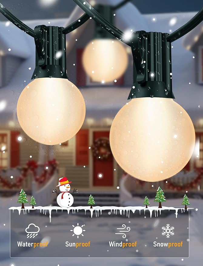 G40 Globe String Lights Outdoor, 25Ft Outdoor Christmas Decoraions Lights with 27 5W Frosted White Lights(2 Spare), Vintage Christmas Light for Garden Party Wedding Backyard Patio, Green Wire