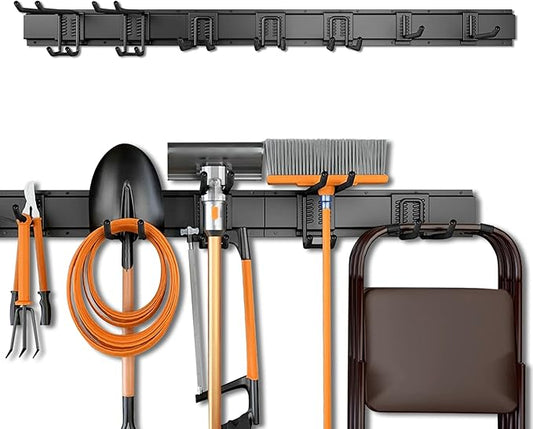 Garage Storage, Garage Organization, Garage Tool Organizer Wall Mount, Garden Tool Organization and Storage 48.1 Inches, Max 450lbs Adjustable Metal Hooks, Hangers Garden Yard Tool Rack,