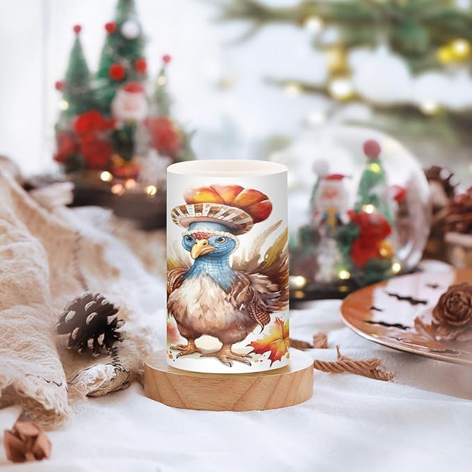 Flickering Flameless Candles, Cute Turkey Thanksgiving Pumpkin LED Candles with Remote Timer, Set of 2 Battery Operated Candle for Valentine Wedding Birthday
