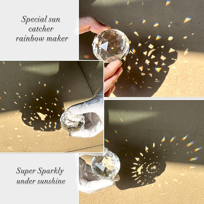 FONMY Gazing Ball Spiral Tail -Decorative Wind Spinner Sun Catcher 11 inch Tail and 2 inch Clear Crystal Orb. Indoor Outdoor Garden Decoration -13 inch Height