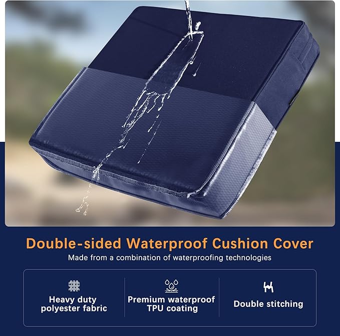 Favoyard Outdoor Seat Cushion Set 22 x 22 Inch Waterproof & Fade Resistant Patio Furniture Cushions with Removable Cover Deep Seat & Back Cushion with Handle and Adjustable Straps for Chair Sofa Couch