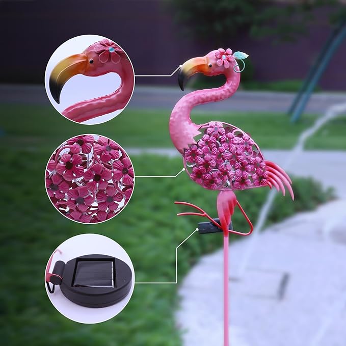 Flamingo Decor-Solar Garden Decor,Pink Flamingos for Yard-Patio Lawn Balcony Backyard Decorations,Flamingo Birthday Gifts for Women